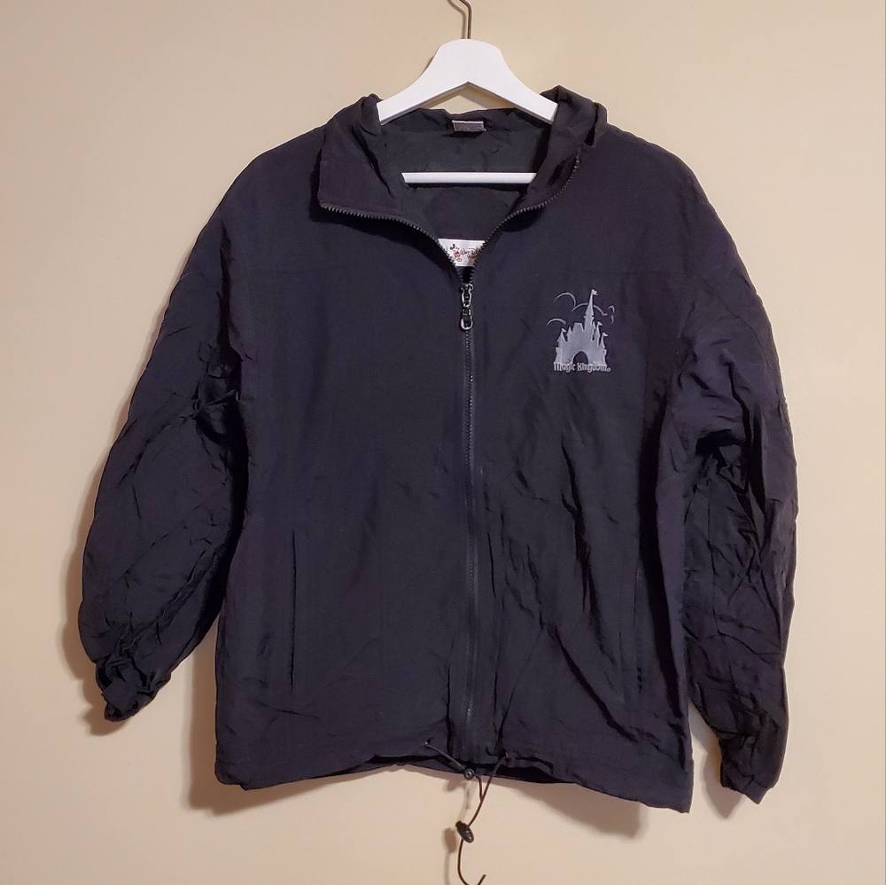 Vtg Walt Disney World Men’s Sz S Black Jacket Zip Up Windbreaker Magic Kingdom